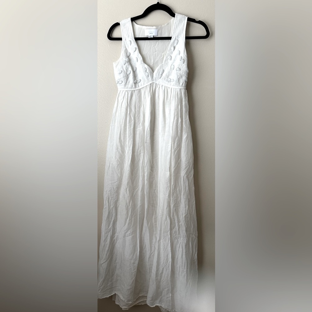 Adam Lippes White Sleeveless V Neck Cotton Maxi Dress XS
